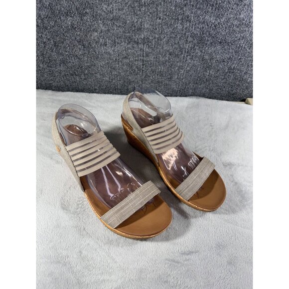 SKECHERS Luxe Foam Gray Cork Wedge Heel Sandals Womens Size 10 - Picture 15 of 16